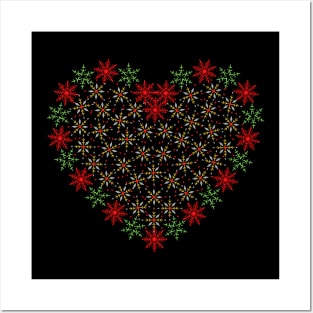 Red and green snowflakes fancy heart Posters and Art